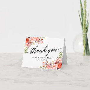 Calligrafie Koral Floral Wedding Note Bedankkaart