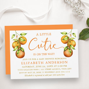 Calligrafie Little Cutie Baby Shower Sinaasappels  Kaart
