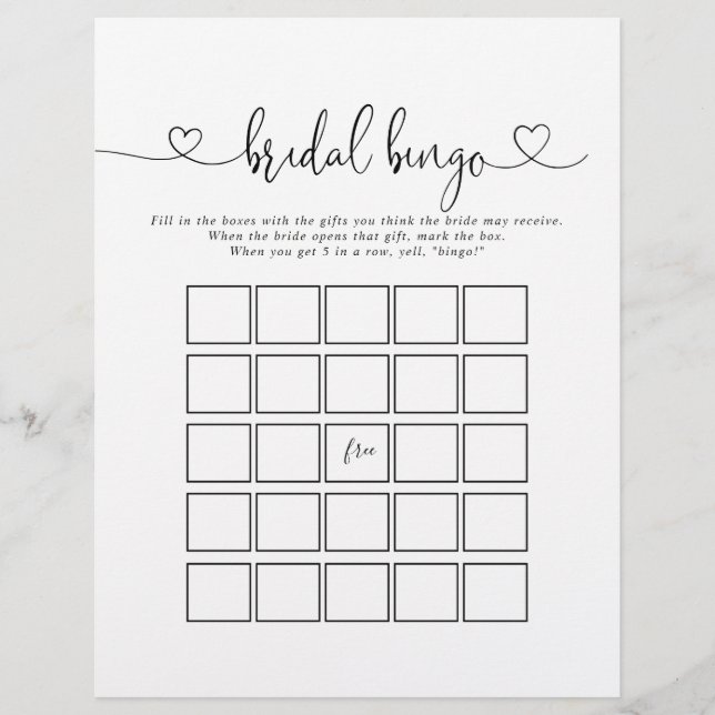 Calligrafie Love Script Bridal Bingo Game (Voorkant)