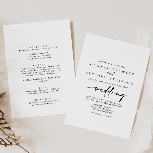 Calligrafie Modern Elegant Front & Back Wedding Kaart