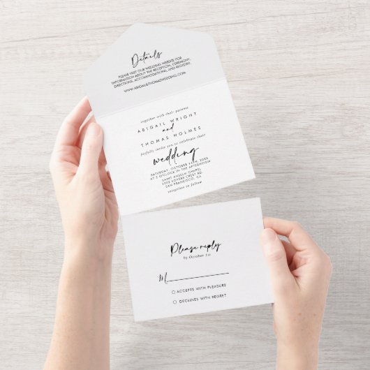 Calligrafie Modern Elegant Wedding All In One Uitnodiging (Afscheurbaar)