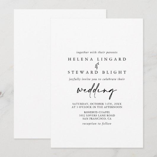 Calligrafie Modern Elegant Wedding Kaart (Voorkant / Achterkant)