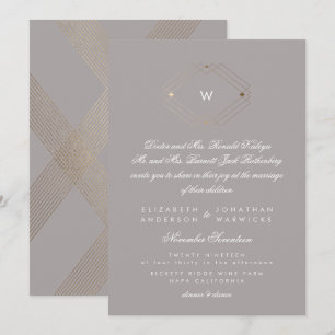 Calligrafie Monogram Gold Foil Grey Musk Weddensch Kaart