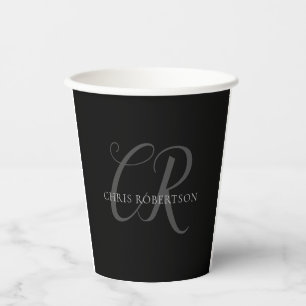 Calligrafie Monogram Naam Zwart Grijs Aangepast ge Papieren Bekers