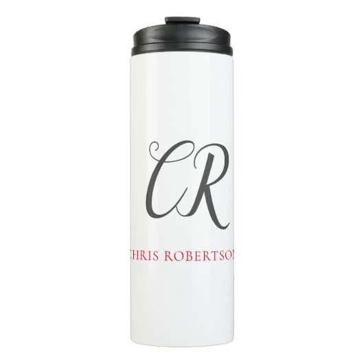Calligrafie Monogram Naam Zwart Grijs Aangepast ge Thermosbeker (Voorkant)