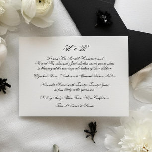 Calligrafie Monogram zwart-wit klassieke bruiloft Kaart