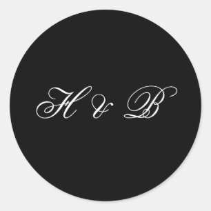 Calligrafie Monogram zwart-wit klassieke bruiloft Ronde Sticker