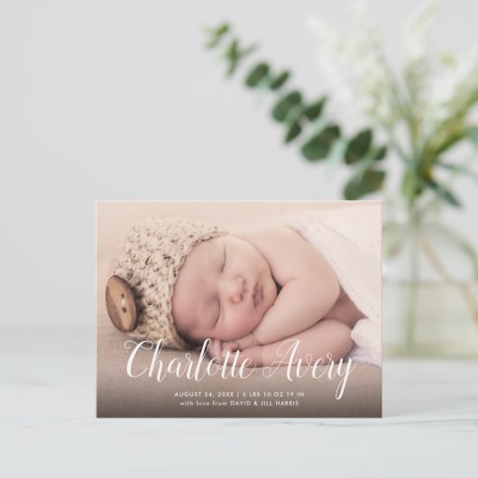 Calligrafie Naam geboorte Aankondiging Briefkaart (Staand voorkant)