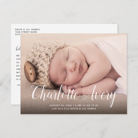 Calligrafie Naam geboorte Aankondiging Briefkaart (Voorkant / Achterkant)