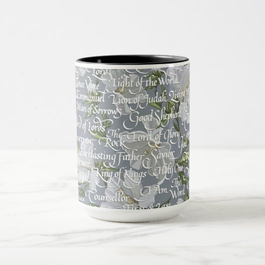 Calligrafie Namen van Christus || Grijs en zwart Mok (Midden)