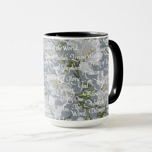 Calligrafie Namen van Christus || Grijs en zwart Mok (Voorkant rechts)