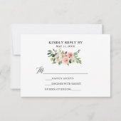 Calligrafie Roze witte Floral Wedding RSVP Kaart (Achterkant)