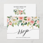 Calligrafie Roze witte Floral Wedding RSVP Kaart (Voorkant / Achterkant)