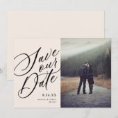 Calligrafie-script | Blush | Foto Save The Date (Voorkant / Achterkant)