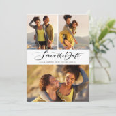 Calligrafie Script Foto Collage Save The Date (Staand voorkant)