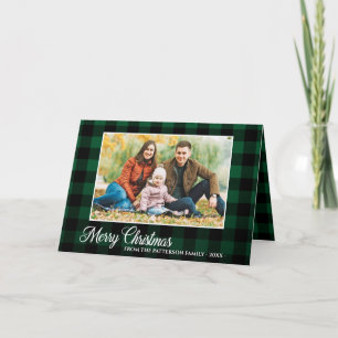 Calligrafie Script Foto groen gevouwen tartan gevo Feestdagen Kaart