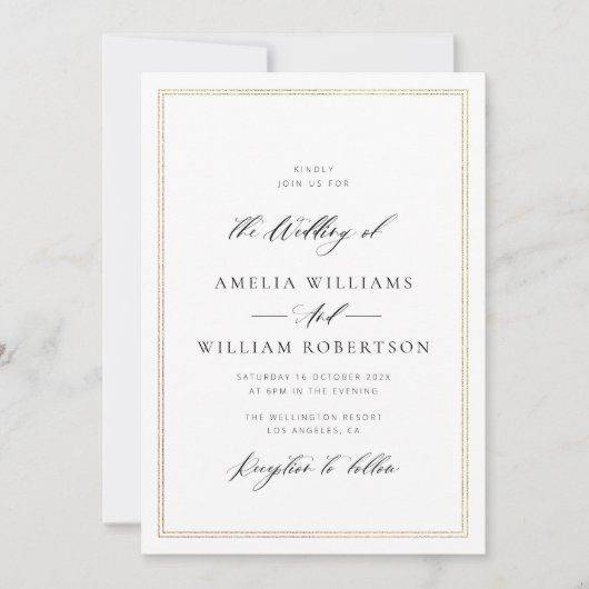 calligrafie script goud lijst bruiloft uitnodiging (Voorkant)