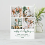 Calligrafie Script Hartstikke Kerstmis 4 Fotogroen Feestdagenkaart (Staand voorkant)