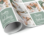 Calligrafie Script Holiday 3 Foto Sage Green Cadeaupapier (Rol Hoek)