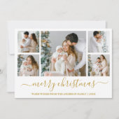 Calligrafie-script Merry kerst 5 Foto Gold Feestdagenkaart (Voorkant)