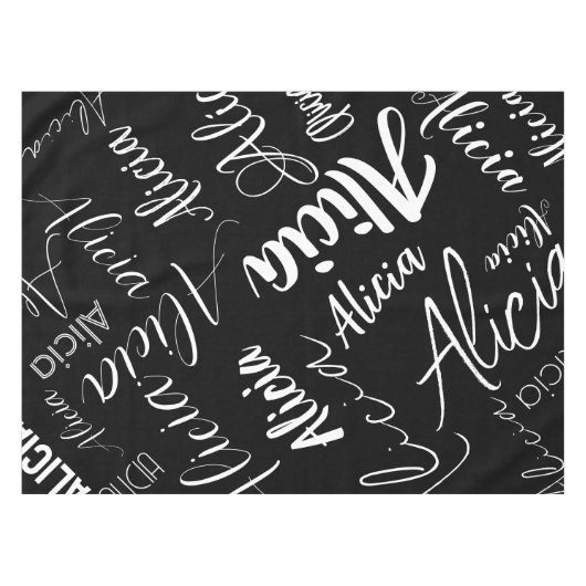 Calligrafie Script Naam Art Zwart Wit Modern Tafelkleed (Voorkant (Horizontaal))