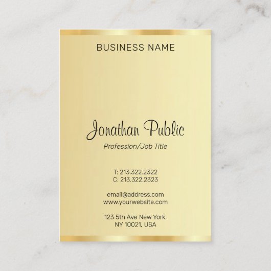 Calligrafie Script Naam Gold Look Modern Verticaal Visitekaartje (Achterkant)