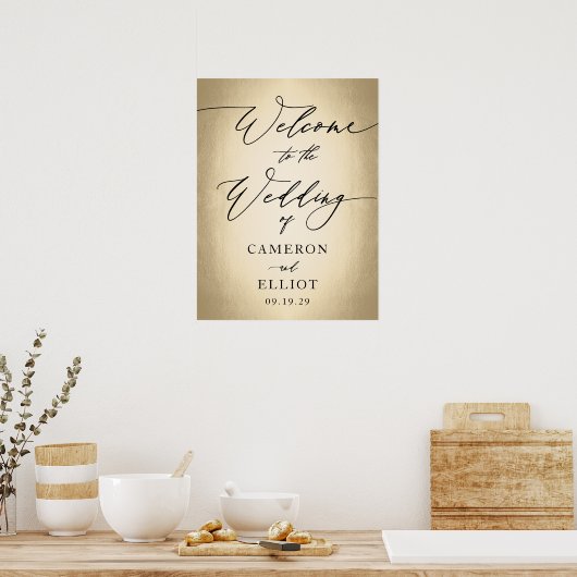 Calligrafie-script op gouden welkome bruiloft poster (Keuken)