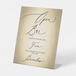 Calligrafie-script Open Bar Priceless Weddenschap Reclamebord Met Voetstuk