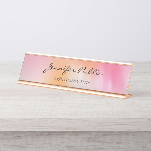 Calligrafie Script Roos Gold Modern Abstracte Kuns Bureau Naambordje (Voorkant)