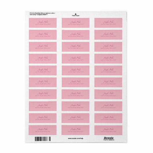 Calligrafie Script Text Elegant Pink Plain Moderne Etiket (Full Sheet)