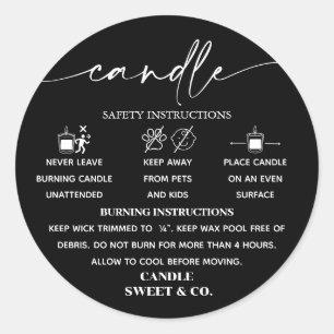calligrafie-scriptwaarschuwing Kaars zwart en wit Ronde Sticker