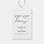 Calligrafie Sip Sip Hooray Black White Wedding Cadeaulabel (Voorkant)