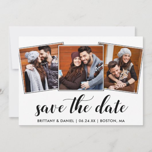 Calligrafie Sparen de Datum Verloving 3 Fotokaart Save The Date (Voorkant)
