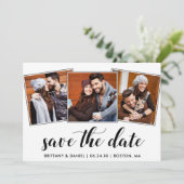 Calligrafie Sparen de Datum Verloving 3 Fotokaart Save The Date (Staand voorkant)