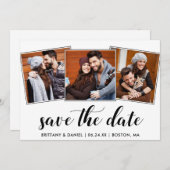 Calligrafie Sparen de Datum Verloving 3 Fotokaart Save The Date (Voorkant / Achterkant)