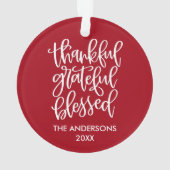 Calligrafie Thankful Grateful Blessed Red Ornament (achterkant)