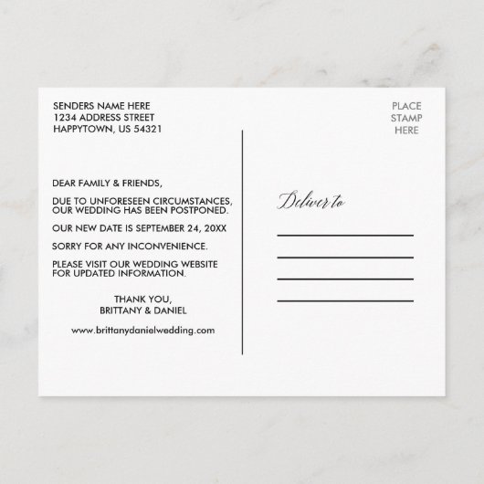 Calligrafie Tropische Verander de datum Nieuwe dat Briefkaart (Achterkant)