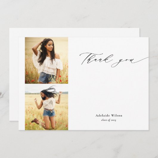 Calligrafie Twee Foto Afstuderen Dank u Bedankkaart (Voorkant / Achterkant)