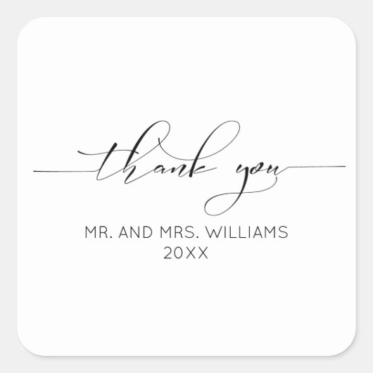 CALLIGRAFIE TYPOGRAFIE Dank U Nieuw Mr & Mevrouw Vierkante Sticker (Voorkant)