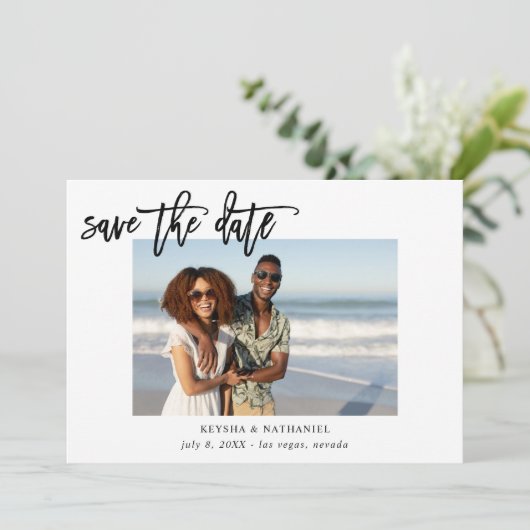 Calligrafie Uno Photo Save the Date (Staand voorkant)