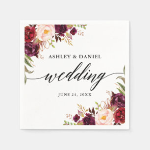 Calligrafie-Waterverf Burgundy Floral Wedding Servet