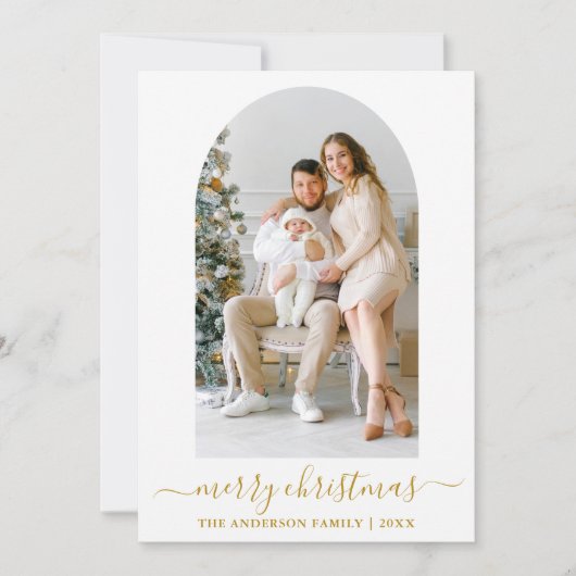 Calligrafie Waterverf foto's Pines Gold Feestdagenkaart (Voorkant)