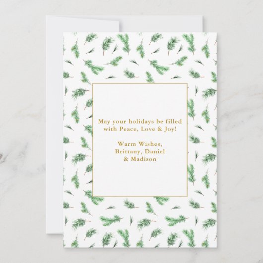 Calligrafie Waterverf foto's Pines Gold Feestdagenkaart (Achterkant)