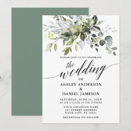 Calligrafie Waterverf Greenery Sage Green Wedding Kaart