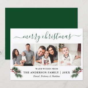 Calligrafie Waterverf Pines Berries 3 Fotogroen Feestdagenkaart