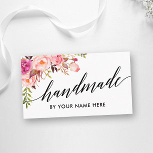Calligrafie Waterverf Roze Floral Handgemaakt Visitekaartje