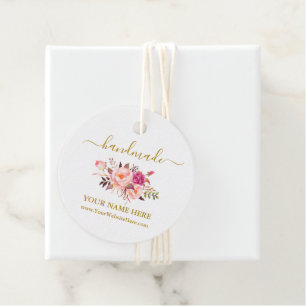 Calligrafie Waterverf Roze Floral Handmade Gold Bedankjes Labels