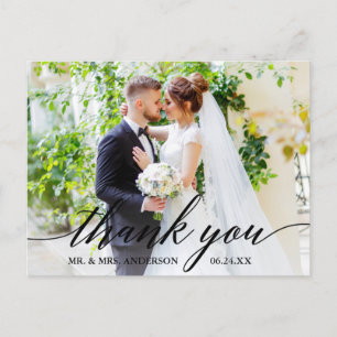 Calligrafie Weddenschap Foto Bride Groom Bedankt B Briefkaart