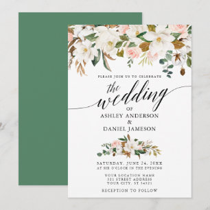 Calligrafie White Magnolias Rozen Wedding Kaart