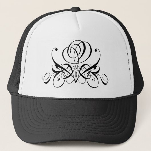 Calligrafie Zwarte Rozen Bruiloft Trucker Pet (Voorkant)